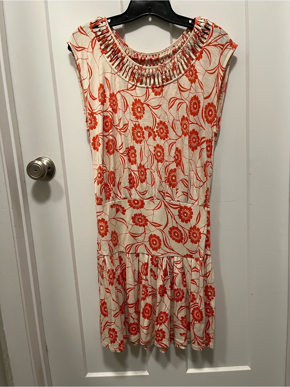 Anthropologie Sleeveless Floral Knit Dress in Cream and Orange